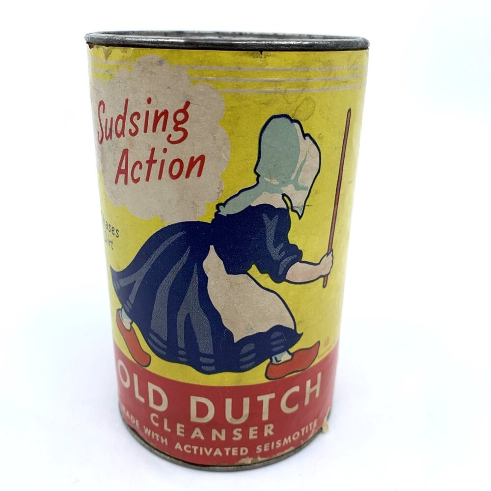 Vintage Unopened Old Dutch Cleanser Can 14 oz Yellow Red Seismotite Sudsing